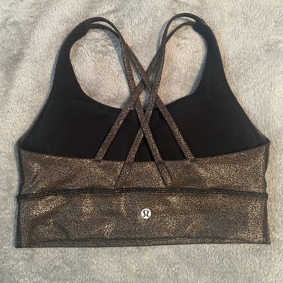 Lululemon Strappy Sports Bra Black with Gold Sparkle - Size 6 - Picture 2 of 2